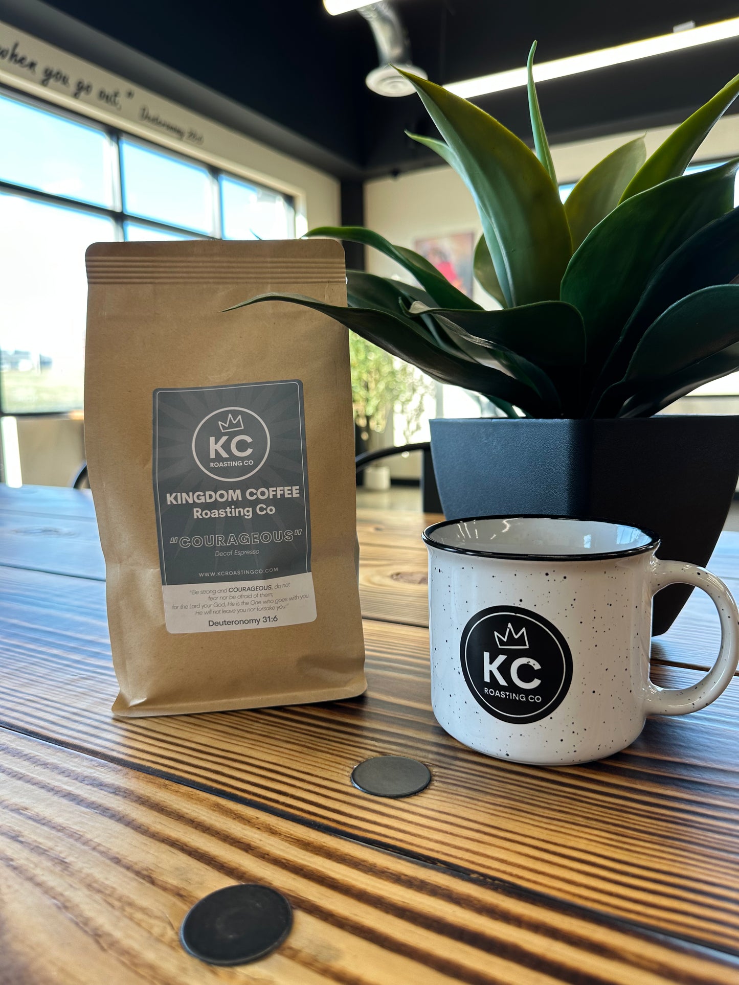 Courageous decaf espresso - Bible verse coffee from KINGDOM Coffee
Roasting Co